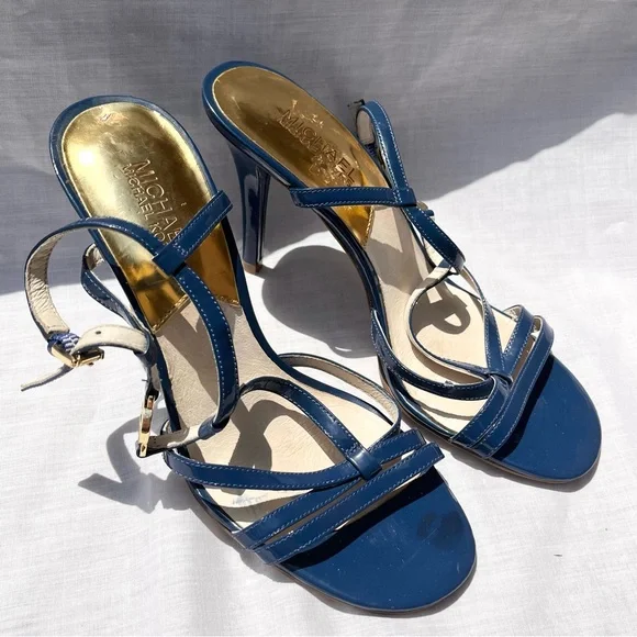 Michael Kors Blue Stiletto Heels with Gold Accents - Picture 2 of 8